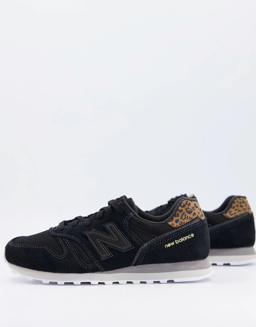 New Balance 373 sneakers in black and leopard heel | ASOS (Global)