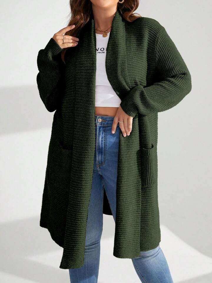 SHEIN Essnce Plus Shawl Collar Dual Pocket Cardigan | SHEIN