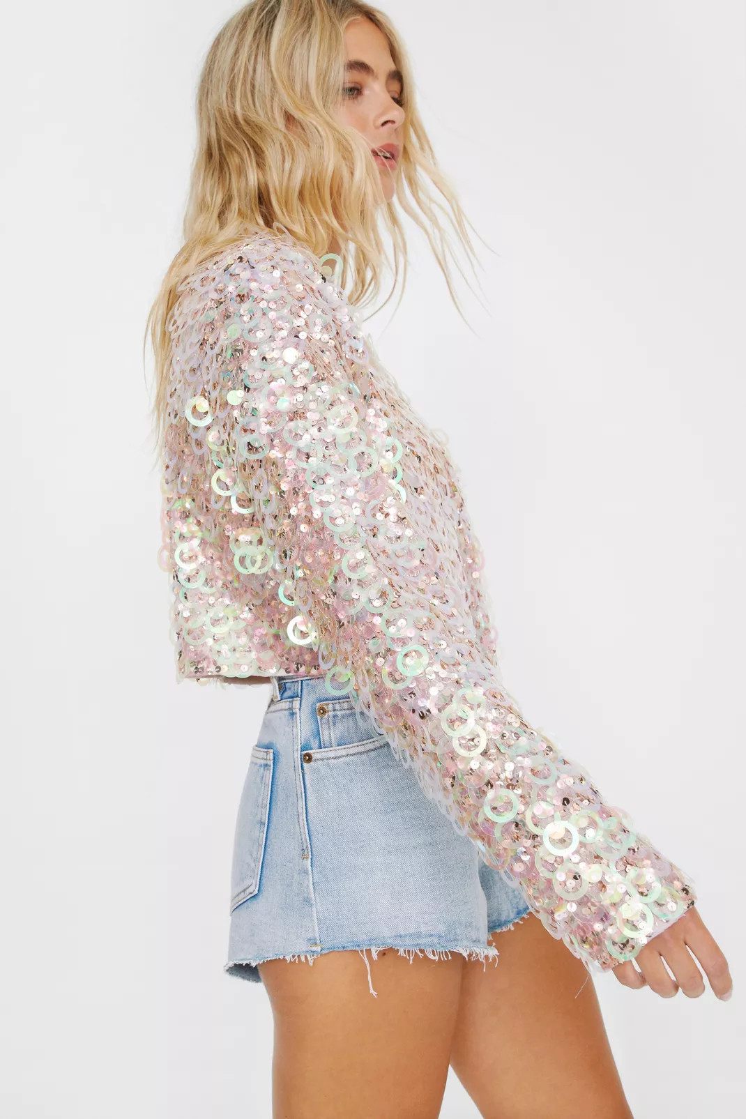 All Over Hand Embellished Sequin Cut Out Disc Jacket | Nasty Gal US