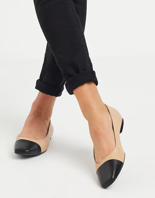 ASOS DESIGN Locket square toe ballet flats in black and beige | ASOS (Global)
