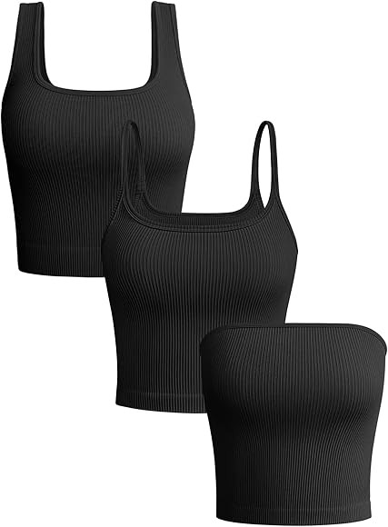 OQQ Women's 3 Piece Crop Top Ribbed Seamless Workout Tank Tops Strapless Tube Tops Exercise Crop ... | Amazon (CA)