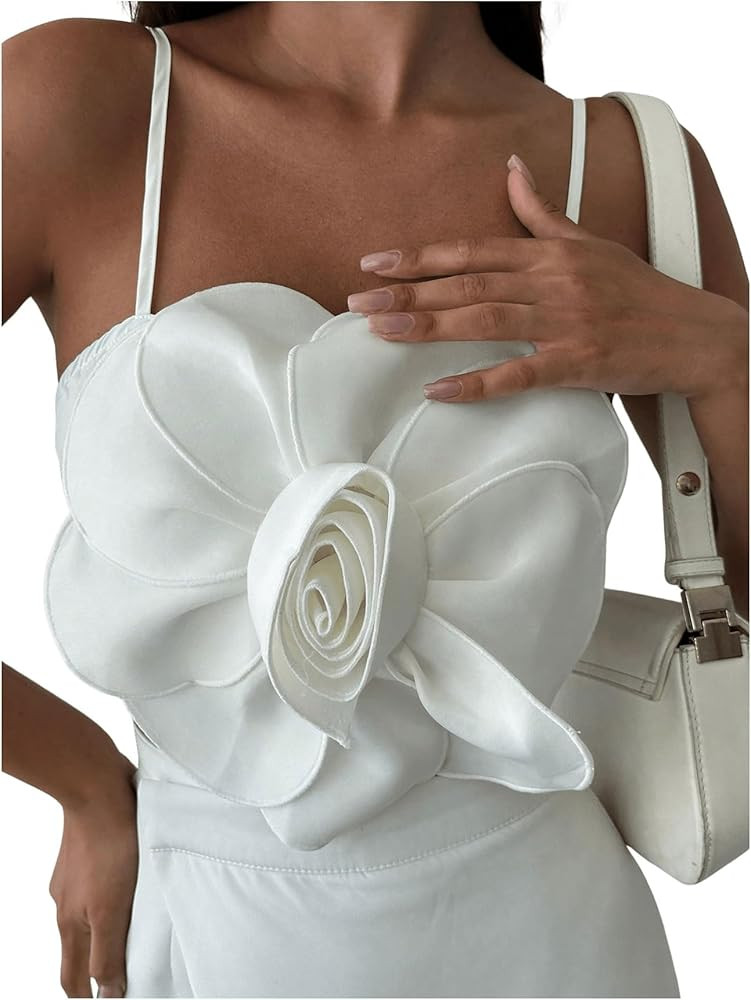 SweatyRocks Women's 3D Flower Crop Cami Top Sleeveless Spaghetti Strap Bustier Going Out Tops | Amazon (US)