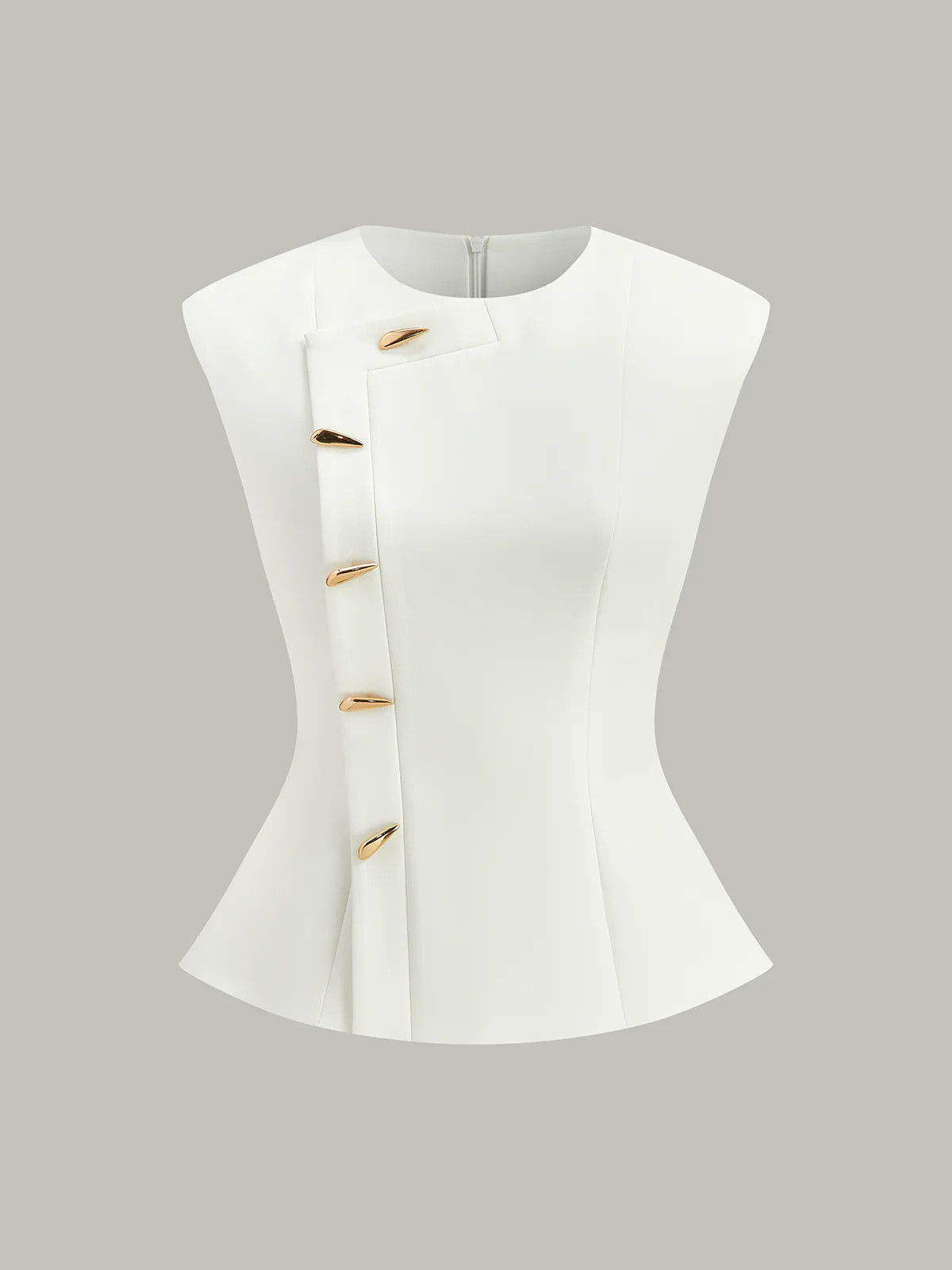 Sleeveless Peplum Top with Metal Buttons | Commense