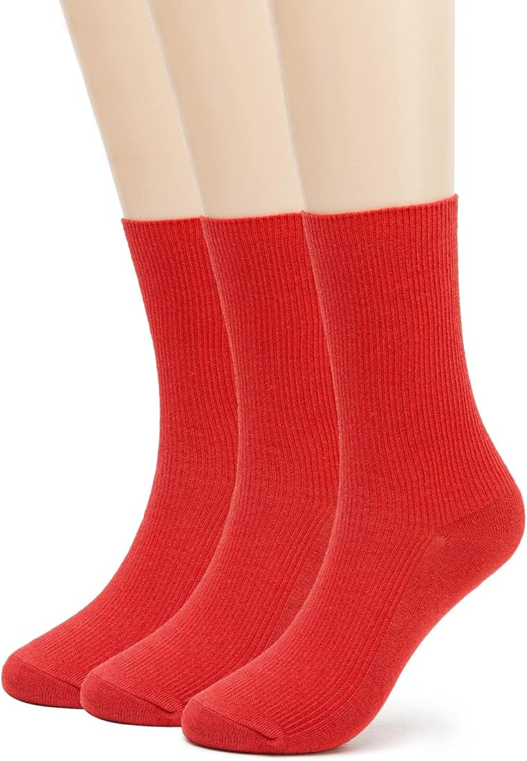 Womens Colorful Basic Sock -Unique Knit Cotton Crew Socks 3 Pack | Amazon (US)