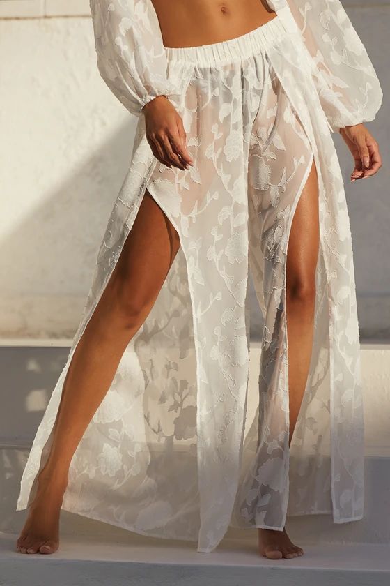 Resort Romantic White Floral Burnout Swim Cover-Up Pants | Lulus (US)