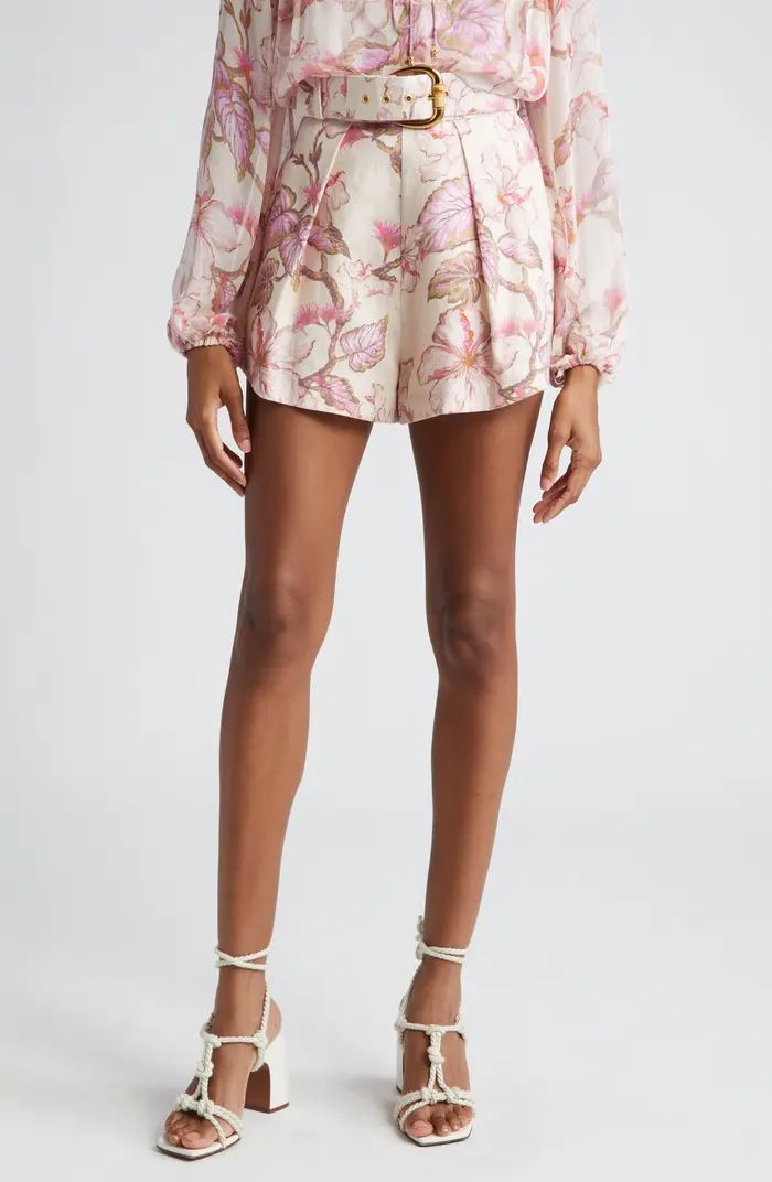 Matchmaker Floral Belted Linen Shorts | Nordstrom