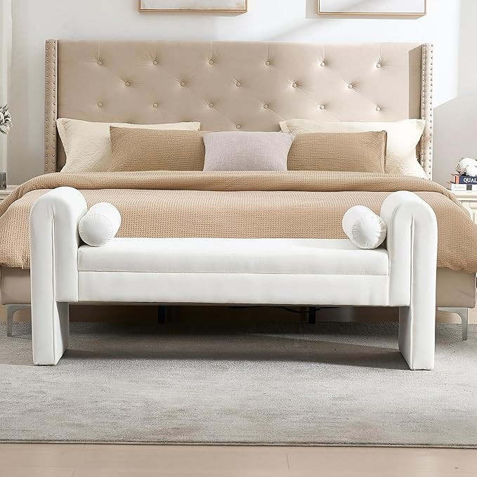 60.5" End of Bed Bench, Velvet Bedroom Bench,King Bed Bench,with 2 Pillows,Upholstered Bench,Suit... | Amazon (US)