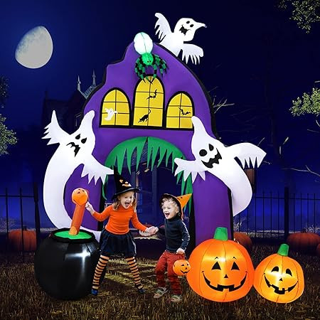 Tangkula 9 FT Tall Halloween Inflatable Castle Archway, Blow-up Walkway w/Spider, Ghosts, Pumpkin... | Amazon (US)
