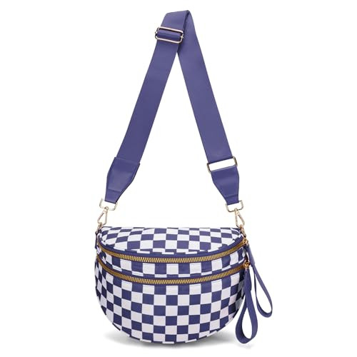 Emmafy Crossbody Bag for Women, Emmafy Waterproof Oxford Cloth Large Capacity Bum Bags with Adjustable Strap (Cloudy purple plaid) | Amazon (US)