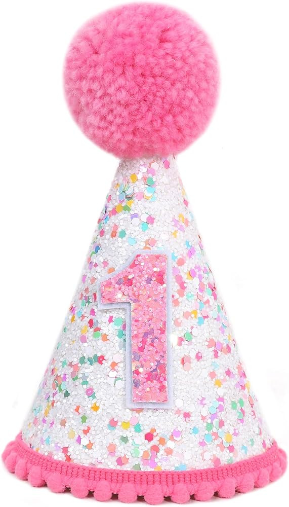 Pink Glitter Sprinkle 1st Birthday Hat - Sweet One Decor, Confetti Crown | Amazon (US)