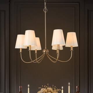 LNC Transitional Plated Brass Linear Chandelier with White Cone Fabric Shades 6-Light Vintage Can... | The Home Depot