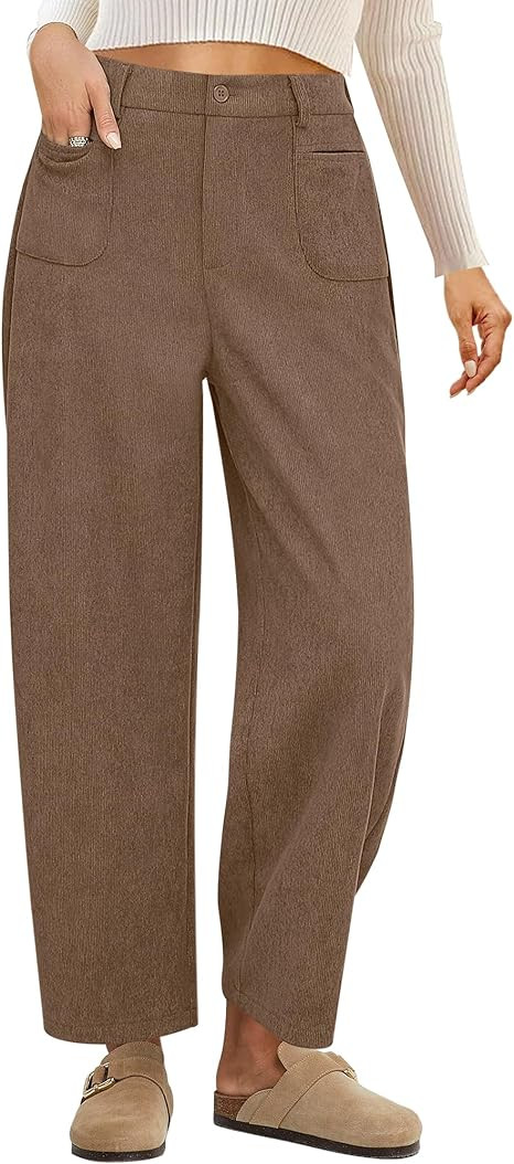 GRAPENT Barrel Pants for Women High Waisted Corduroy Elastic Waist Trendy Loose Casual Fall Trous... | Amazon (US)