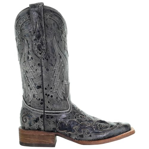 Corral Boots Women's Black Embroidery Snake Inlay Square Toe Cowboy Boot (Black, 9.5M US) | Amazon (US)
