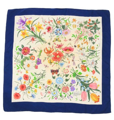 Gucci Scarf Square 34x 34 Floral Pattern Flowers V. Accornero Design Blue  | eBay | eBay UK