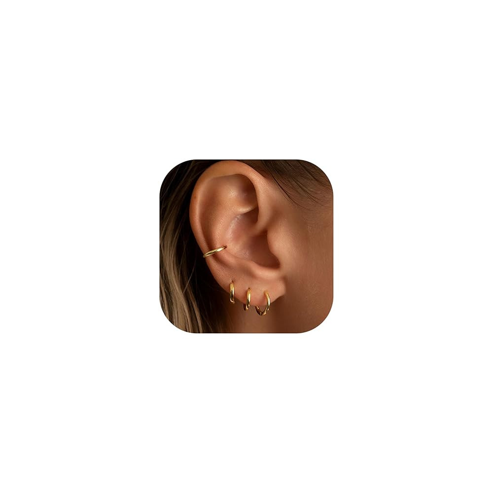 Small Gold Hoop Huggie Earrings Set for Women Non Tarnish 14K Gold Plated Lightweight Cartilage E... | Amazon (US)