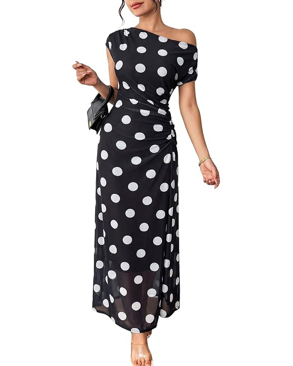 BLENCOT Women's Floral Off Shoulder Maxi Dress Ruched Bodycon Summer Wedding Guest Party Gown | Amazon (US)