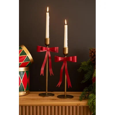 SET OF TWO METAL CHRISTMAS BOW TAPER CANDLE HOLDERS | Wayfair North America