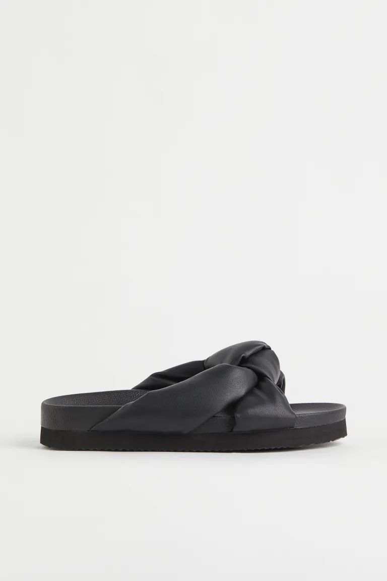 Slides in soft imitation leather with wide foot straps that form a decorative knot. Patterned sol... | H&M (UK, MY, IN, SG, PH, TW, HK)
