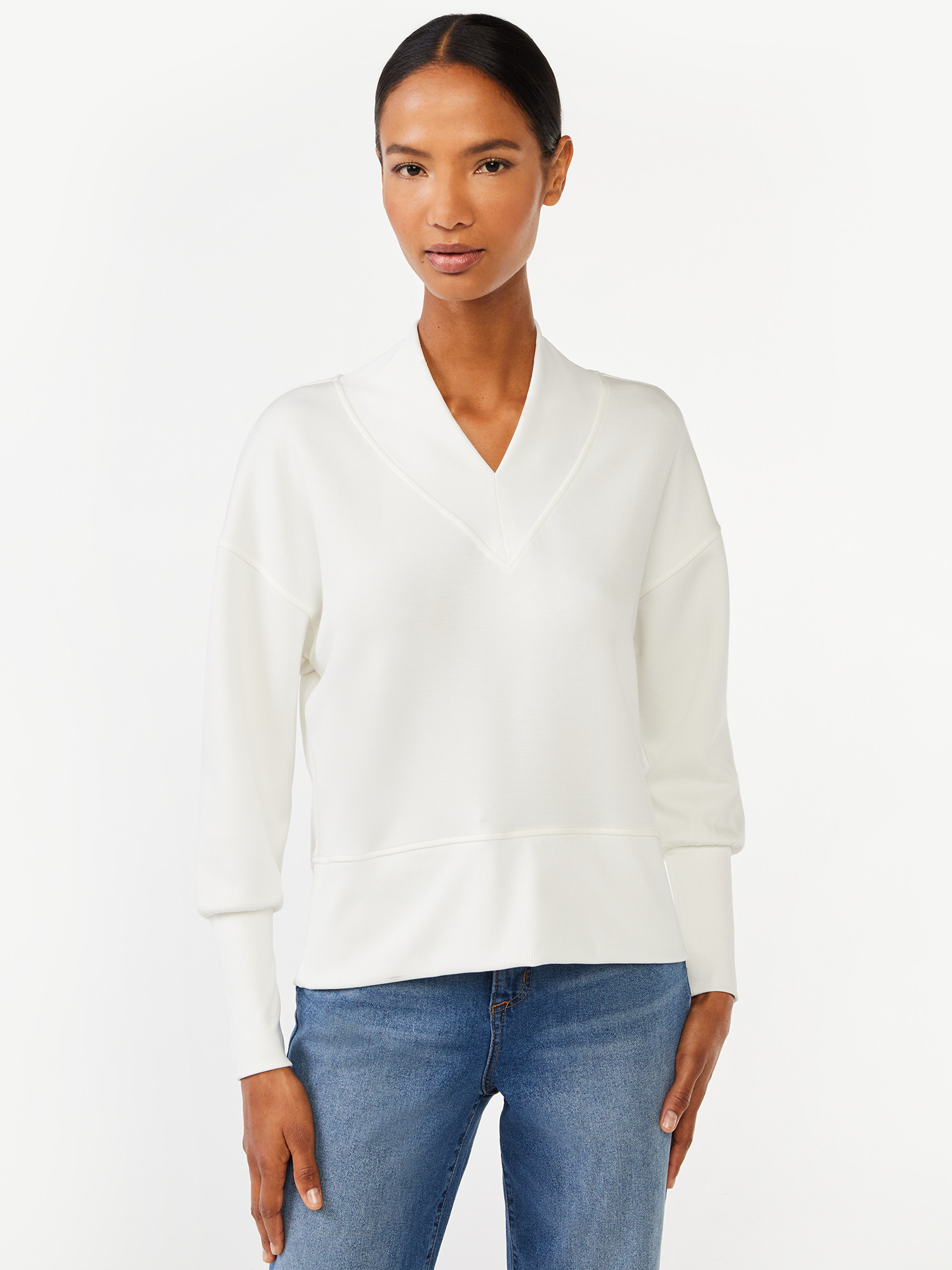 Scoop Women's Scuba Knit V-Neck Sweatshirt, Sizes XS-XXL | Walmart (US)