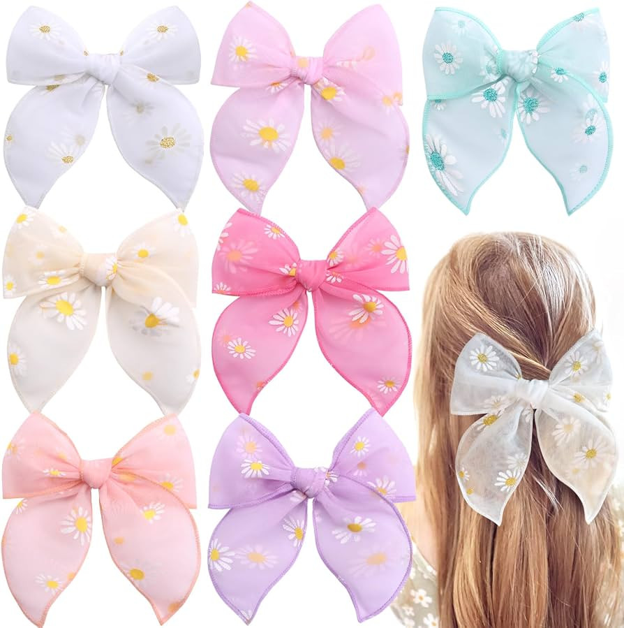7 PCS Tulle Hair Bows for Girls, Large Daisy Hair Barrettes, Handmade Cute Wedding Hair Accessori... | Amazon (US)