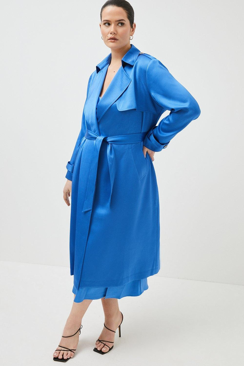 Curve Hammered Satin Woven Trench Coat | Karen Millen UK & IE