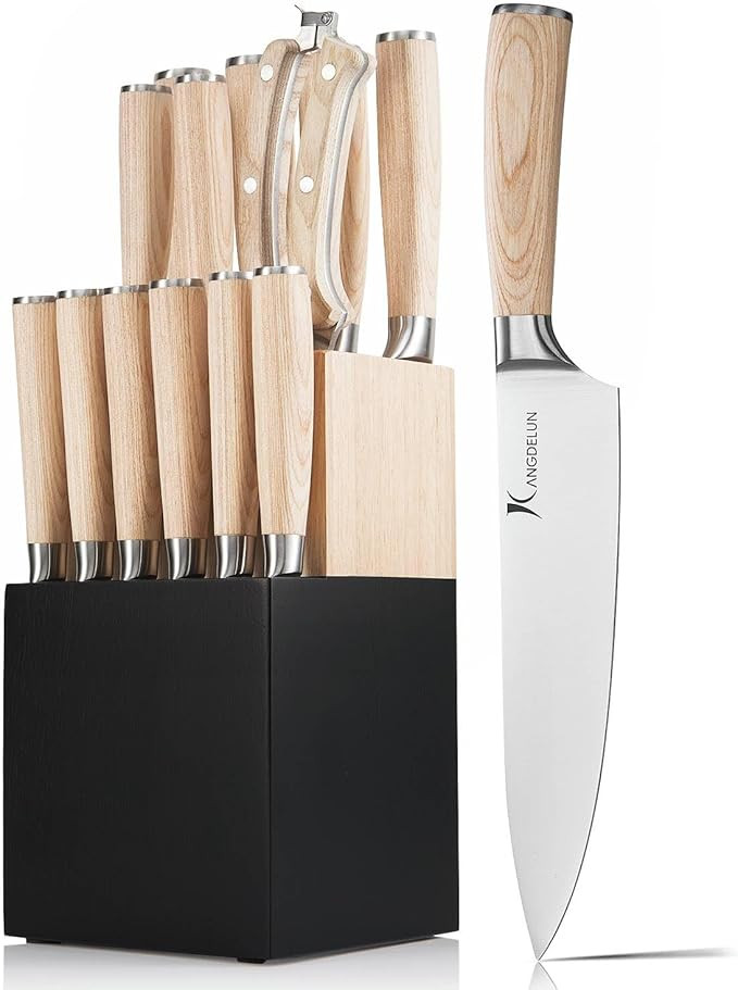 14 PCS Knife Block Set, Ultra Sharp High Carbon Stainless Steel, Wood Handle | Amazon (US)