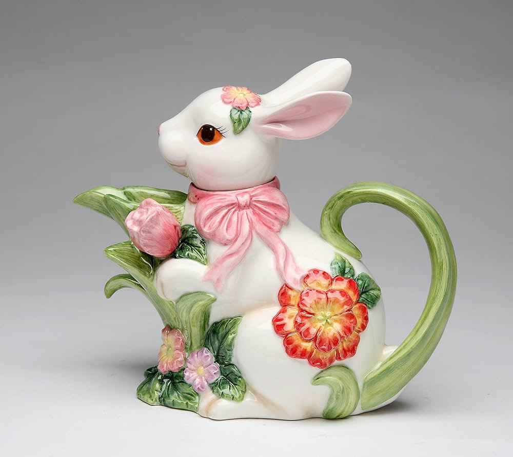 10445 Fine Ceramic Springtime Bunny Rabbit with Pink Tulip & Flowers Design Teapot, 7-5/8" L | Amazon (US)