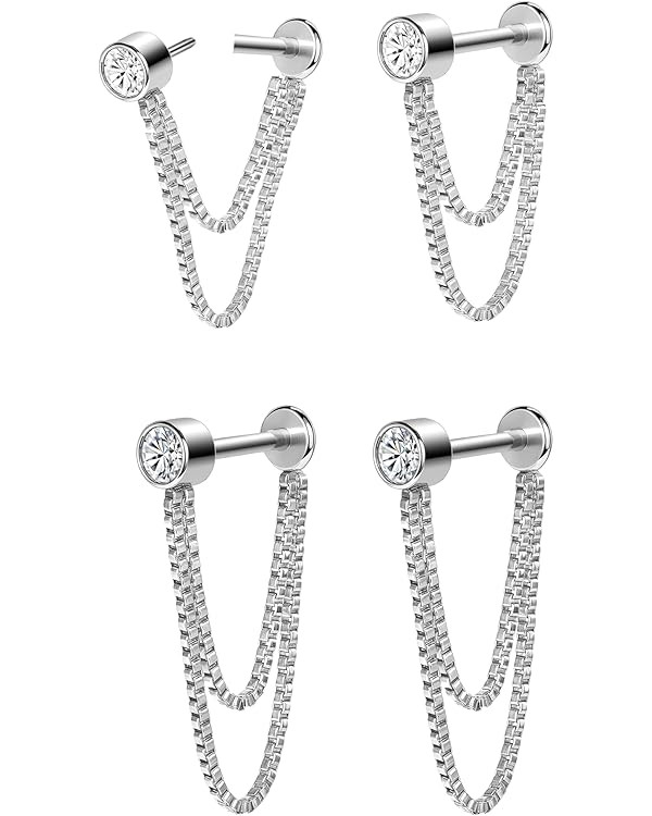 AoedeJ 2 Pairs Stud Earrings for Cartilage - Threadless Flat Back Earrings for Women | Amazon (US)