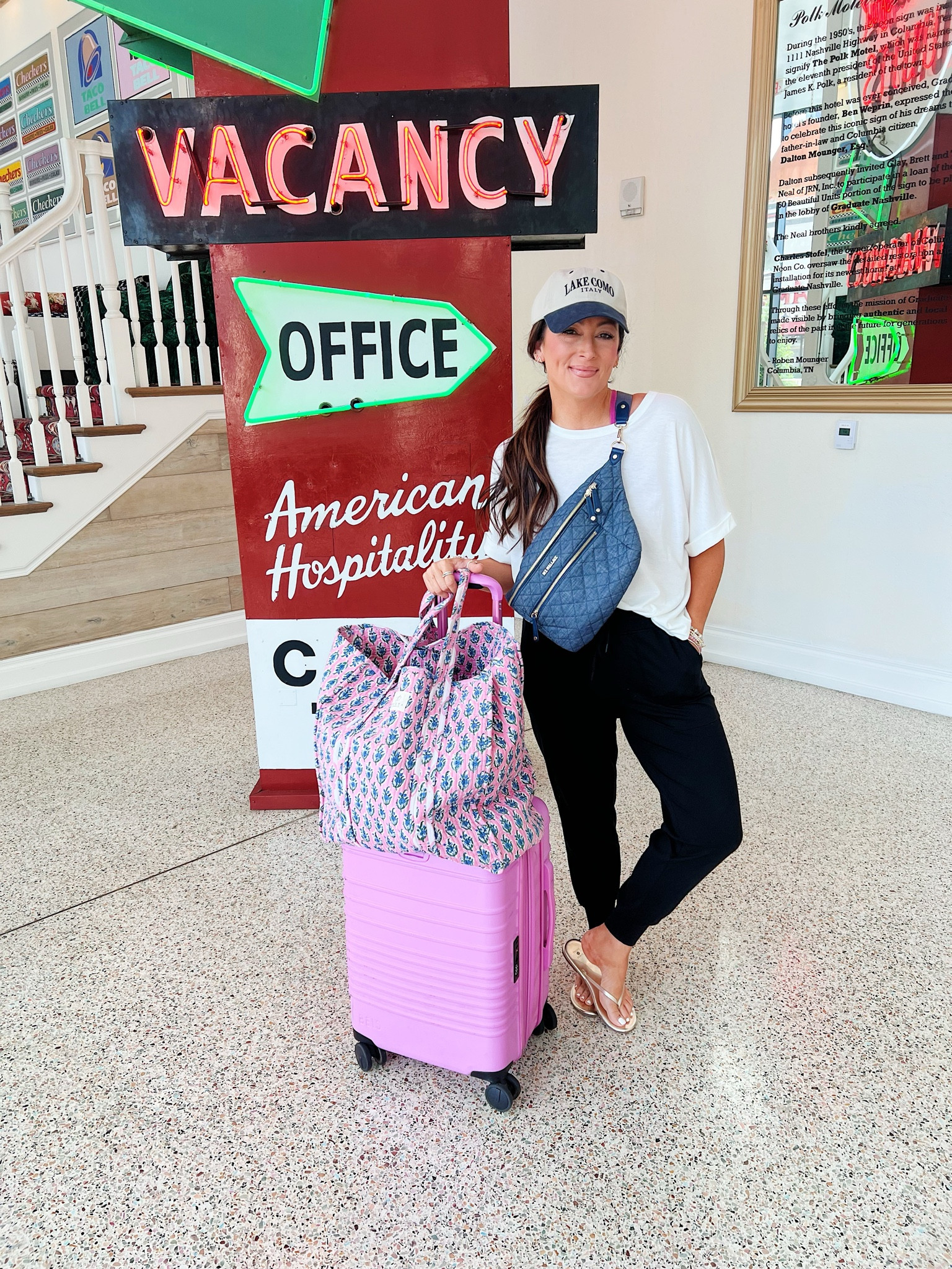 • medium tee
• true size small joggers 
• sandals true to size 
• floral tote is Poeta - can’t link 

#LTKTravel #LTKStyleTip #LTKFindsUnder50