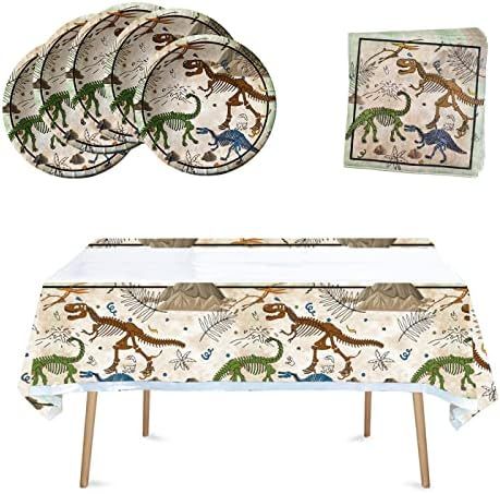 Dinosaur Party Supplies 41pcs include 20 plates, 20 napkins Tablecloth for the Dinosaur Fossil bi... | Amazon (US)