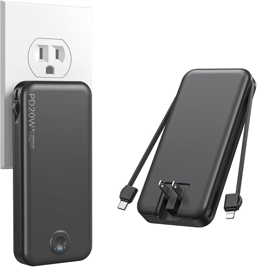Nusyddy Portable Charger 10000mAh PD20W w/Built-in Cables & Wall Plug Black | Amazon (US)