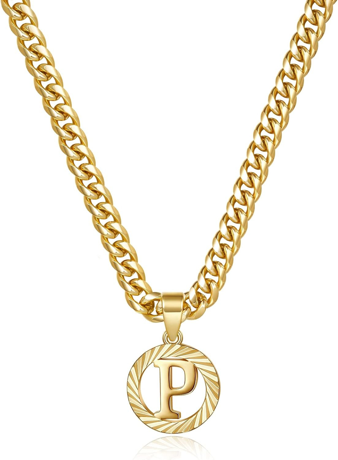 KissYan Gold Initial Necklace,14K Gold Plated Round Letter Pendant Hollow Capital Monogram 5mm Cu... | Amazon (US)