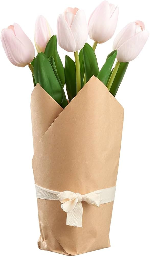 12.9" Tulip Plant Silk Flower Arrangement w/Paper Wrap -Soft Pink (Pack of 4) | Amazon (US)