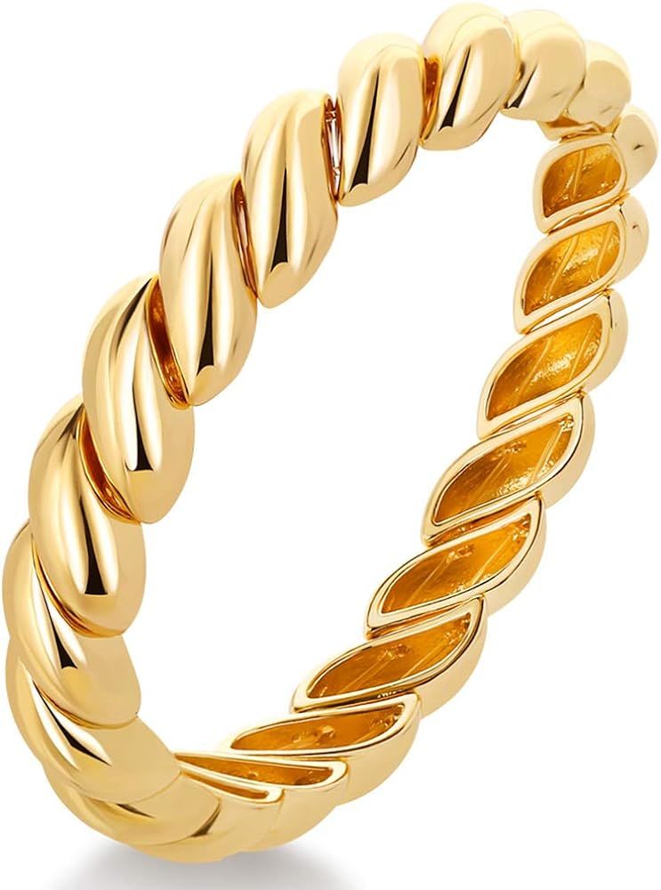 FAMARINE Twisted Thin or Chunky Bangle Bracelet in 14K Gold Plated, Stretchable Elastic Bracelet Cou | Amazon (US)