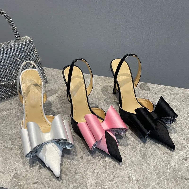 Bowtie dress Shoes MACH Sandals designer satin Fashion Bow Rhinestone Button Lady slingbacks 10CM... | DHGate