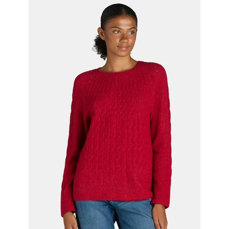Time and Tru Women's Place Cable Pullover Sweater, Size XS-XXXL | Walmart (US)