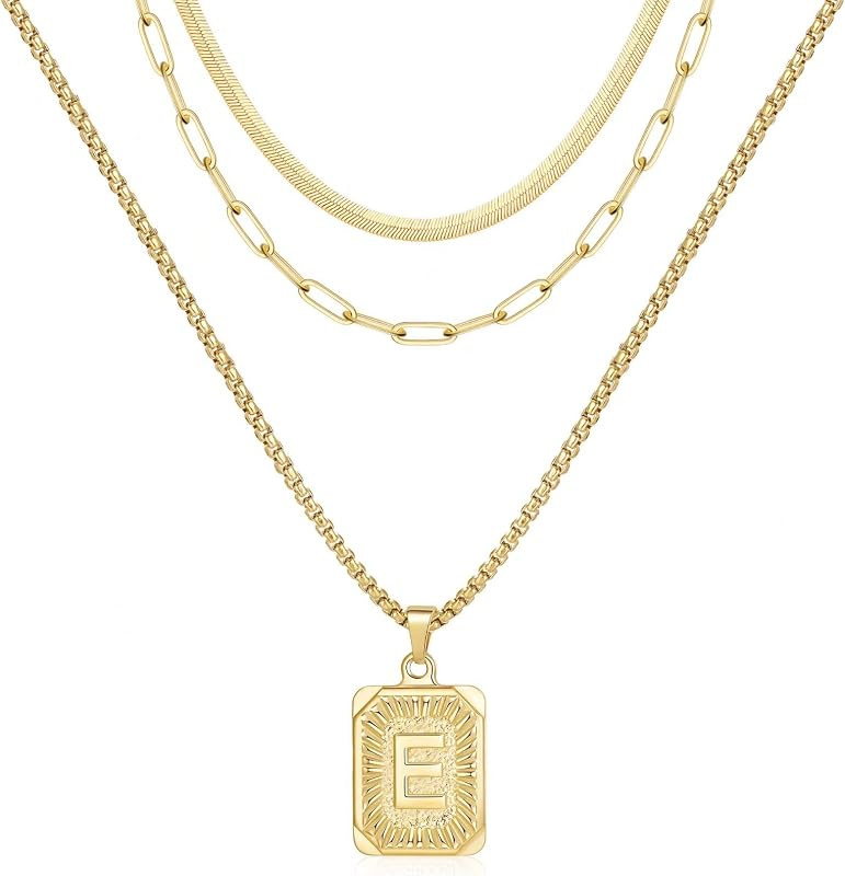 Collares con iniciales en capas para mujer, gargantilla de serpiente chapada en oro de 14 quilate... | Amazon (US)