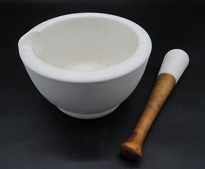Antique Vintage MORTAR &amp; PESTLE stamped T. M. &amp; S. 2 with Wood handle Apothecary  | eBay | eBay US
