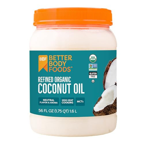 BetterBody Foods Organic Refined Coconut Oil, 56 Fl Oz, All Purpose Oil for Cooking, Baking, Hair and Skin Care | Amazon (US)