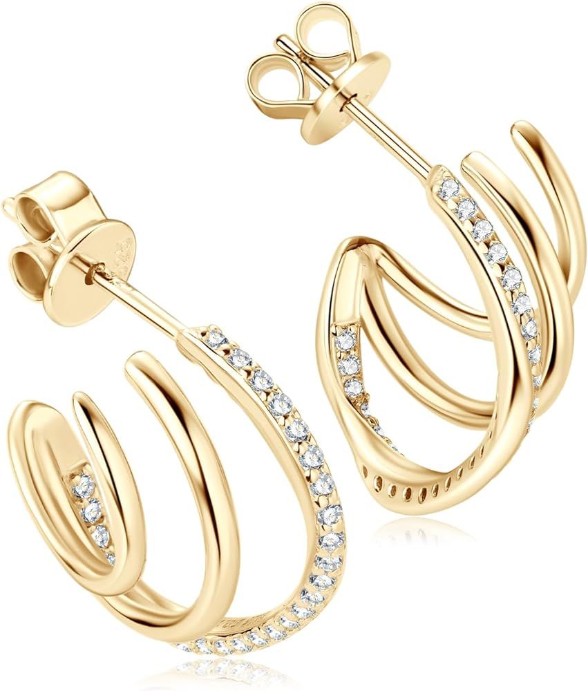 AINUOSHI Moissanite Split Huggie Earrings Triple Hoop Stud Earrings for Women, 925 Sterling Silve... | Amazon (US)