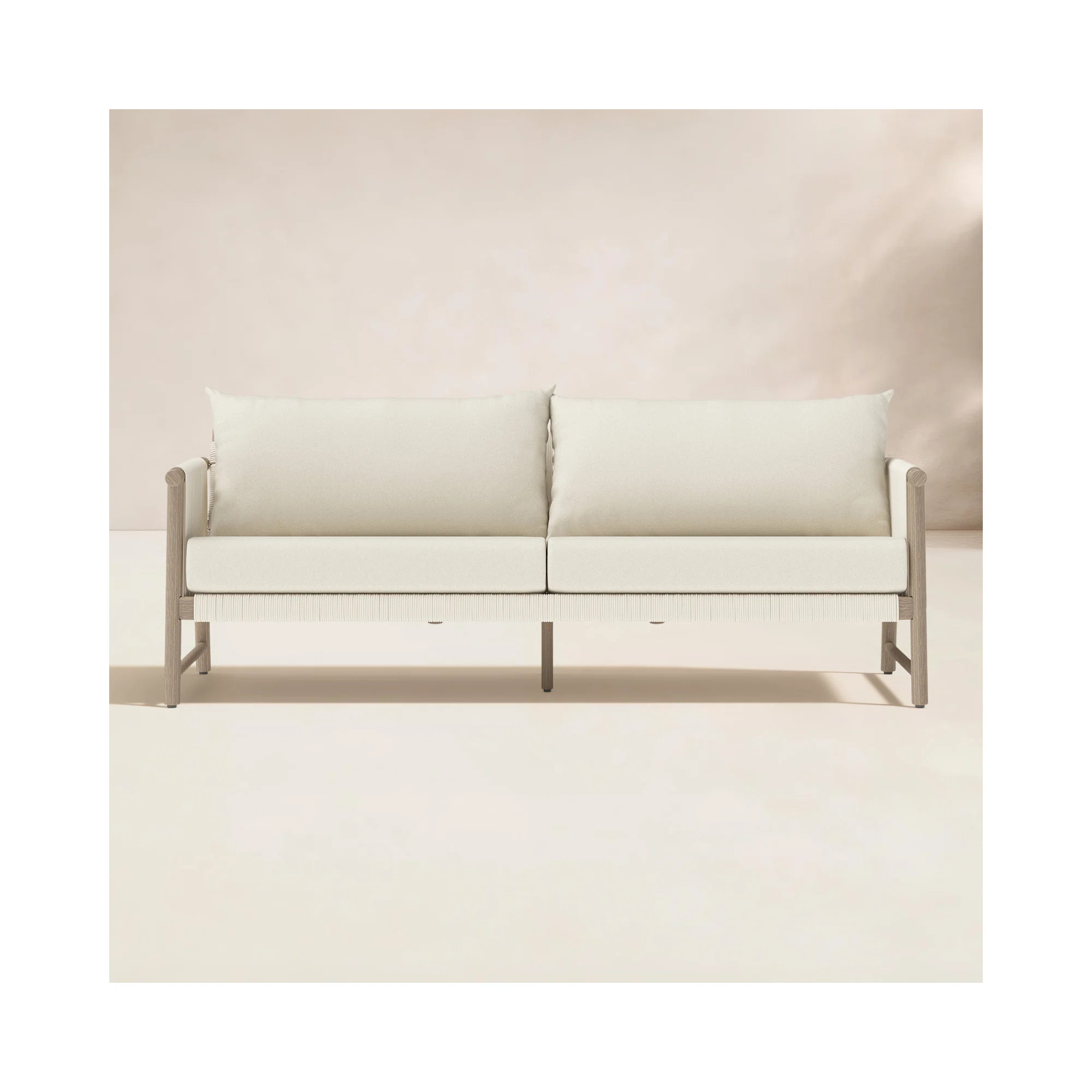 Naomie Acacia Wood Outdoor Patio Sofa With Rope Wicker - Olefin Linen | Joss & Main