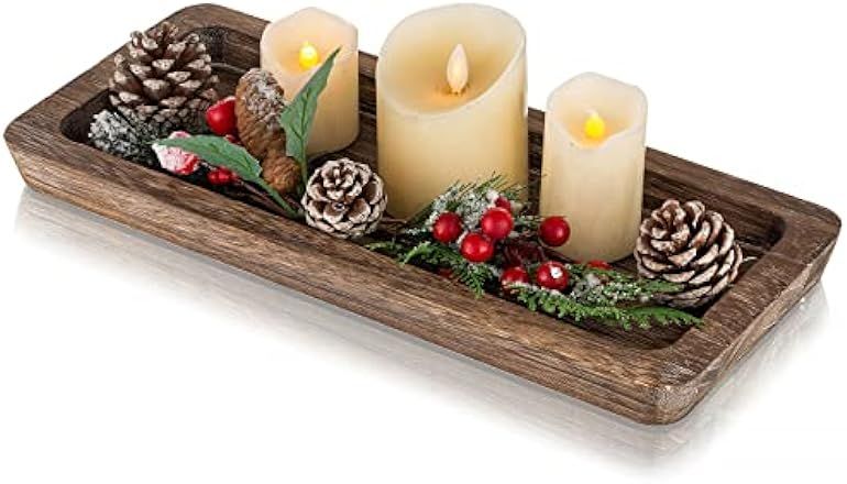 Romadedi Wooden Decorative Tray Candle Holder Wood Long Narrow Tray Home Decor, Small Rustic Cent... | Amazon (US)