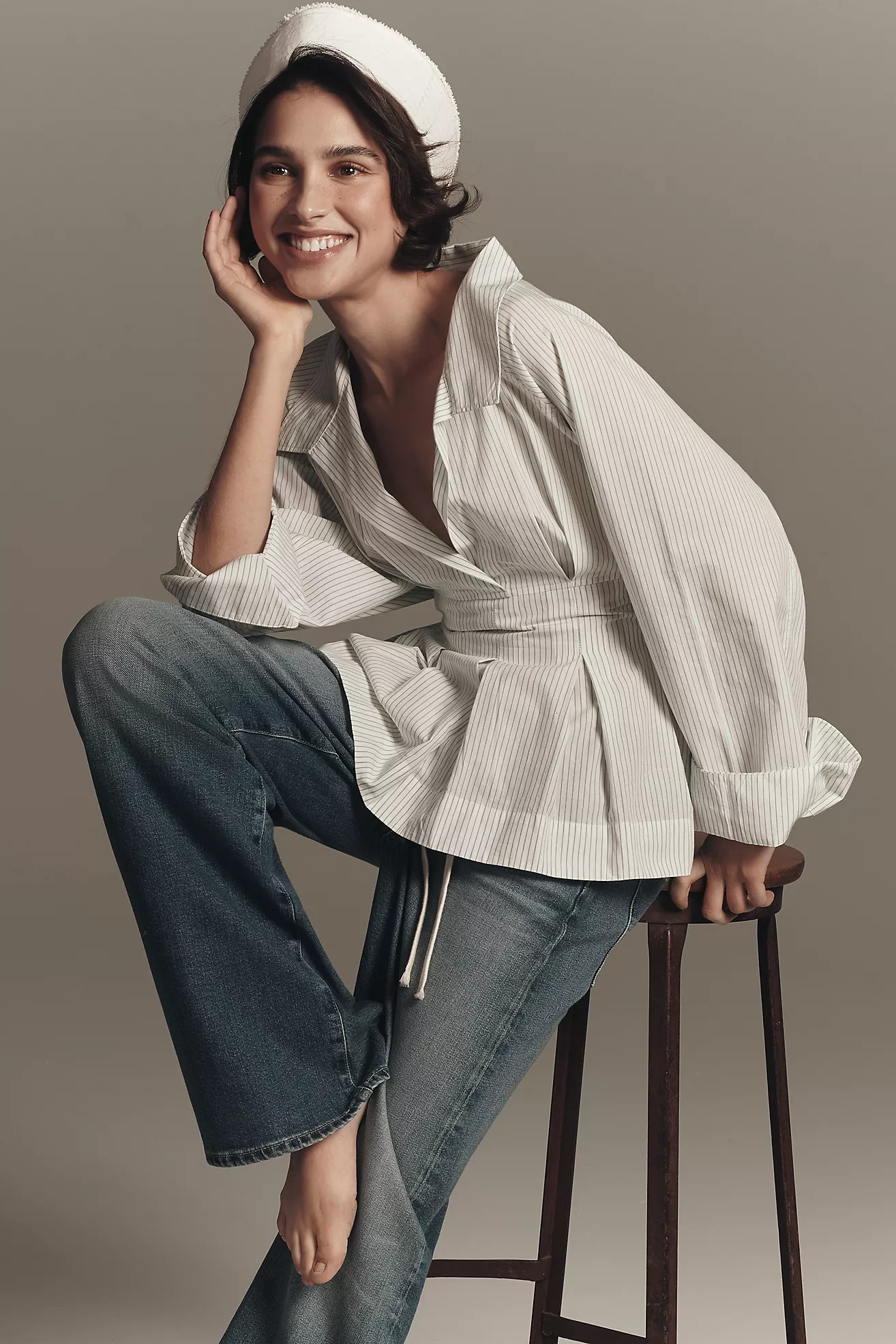 AG Adria High Rise Drawstring Wide Leg Jeans | Anthropologie (US)