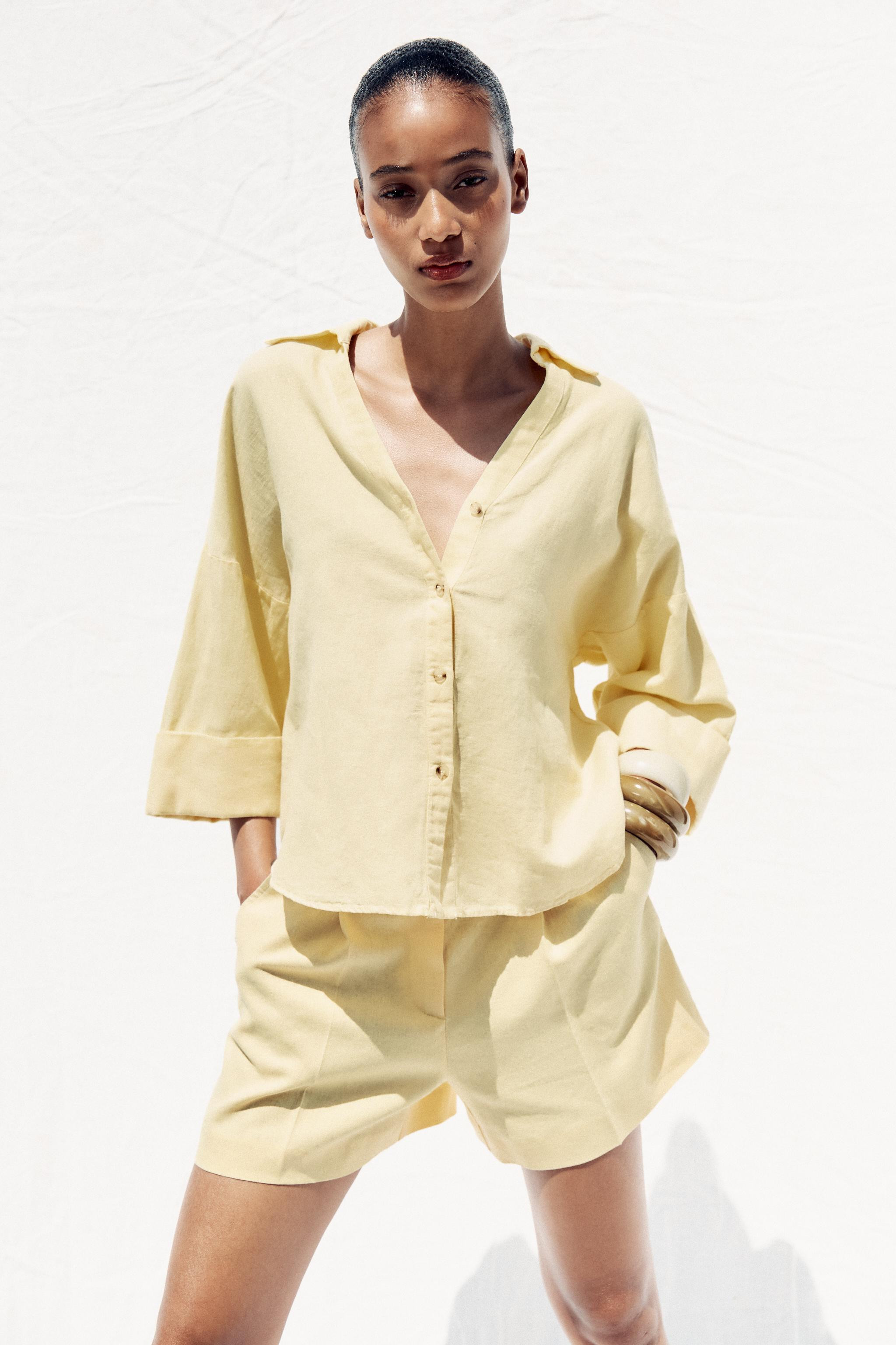 LINEN BLEND WIDE SLEEVE SHIRT | Zara UK