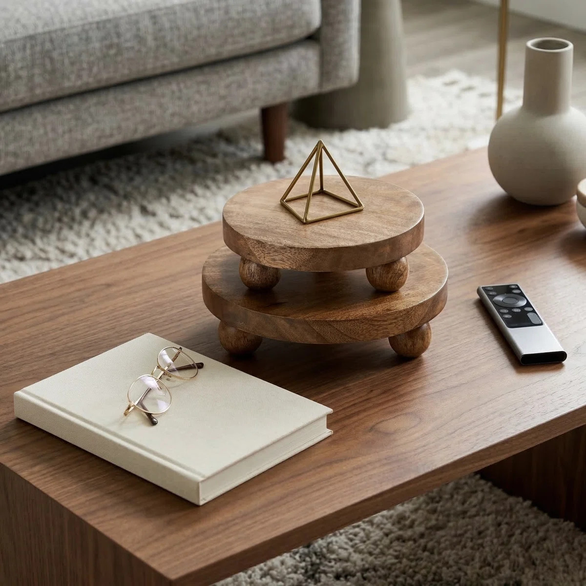 Decorative Round Wood Risers Tray for Ottoman & Coffee Table Decor - Home Decor Accent, Jewellery... | Wayfair North America