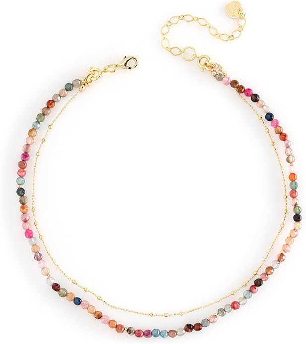 Delicate Bead and Brass Stacked Necklace with Fish Hook Closure and Adjustable 3" Extender - Choi... | Amazon (US)