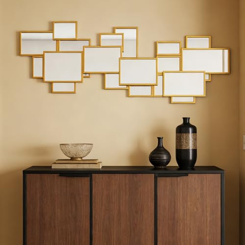 Uniclinens Decorative Gold Mirrors Decor, Modern Wall Art Mirror Deco for Living Room Large 51"X19", Boho Wall Sculptures for Dining Room, Entryway, Hallway, Bedroom | Amazon (US)