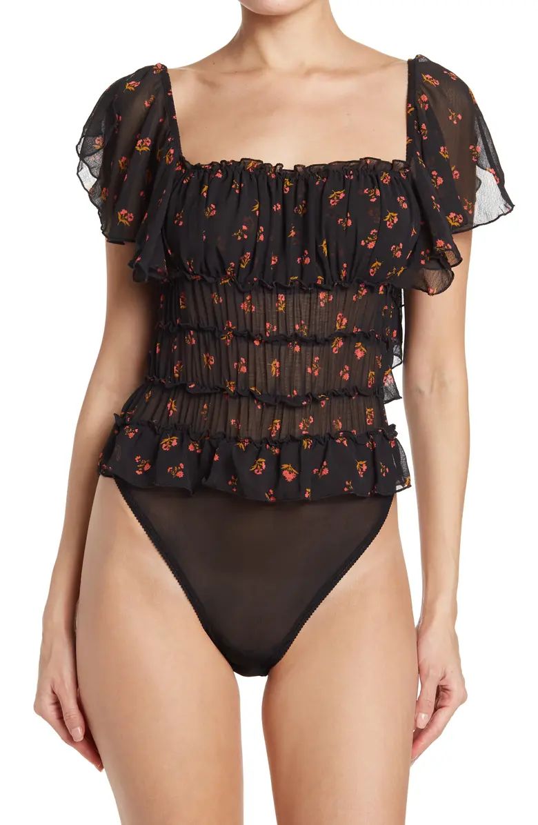 FREE PEOPLE Sheer Ruffle Juliet Bodysuit | Nordstromrack | Nordstrom Rack