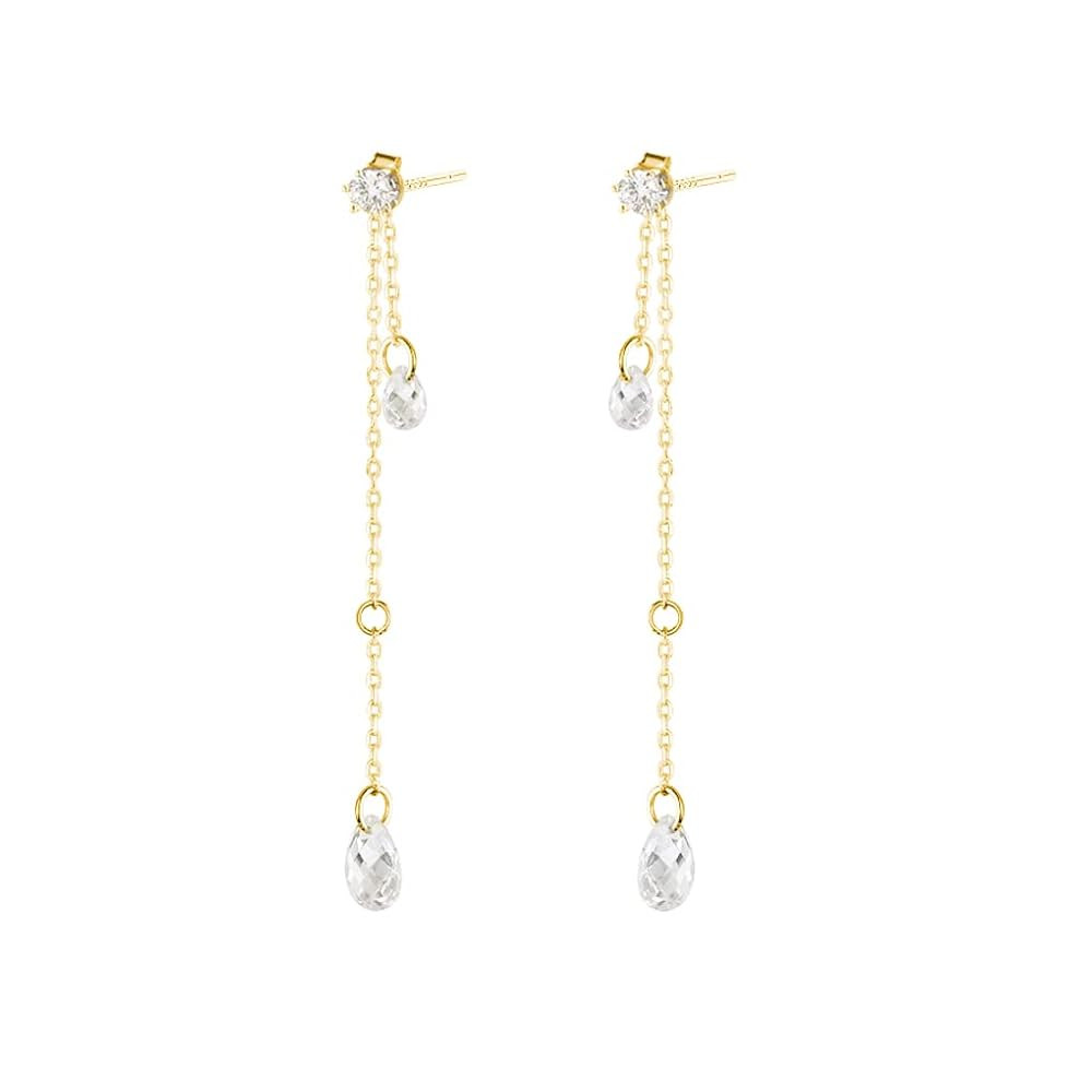 SLUYNZ Solid 925 Sterling Silver CZ Droplet Dangle Earrings Chain for Women Teens Teardrop Weddin... | Amazon (US)