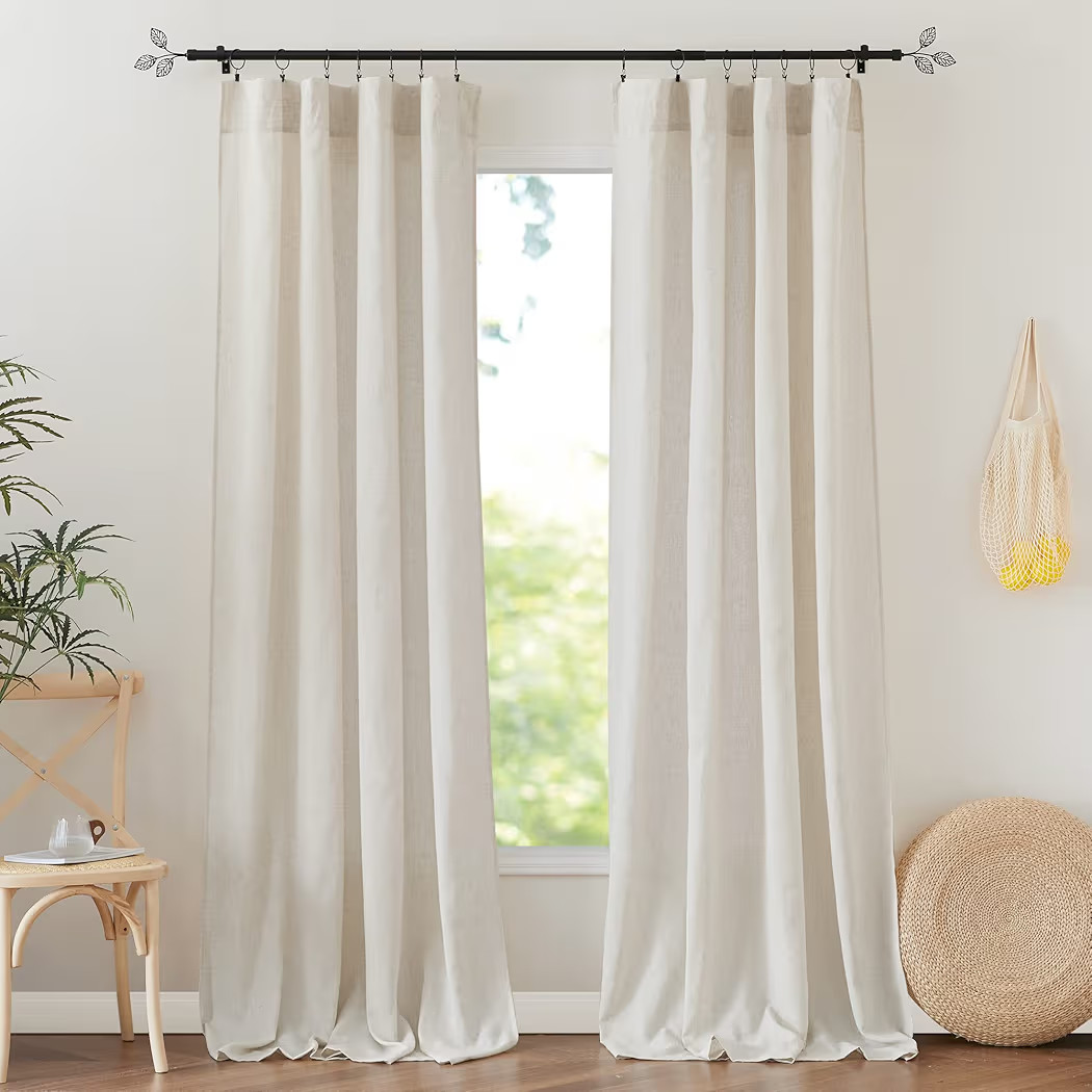 RYB HOME Flax Linen Blend Semi Sheer Curtains, 2 Panels | Amazon (US)